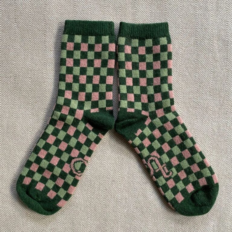 Catherin tough Lambswool Socks Green Pink