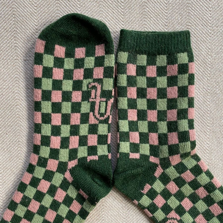 Catherin tough Lambswool Socks Green Pink