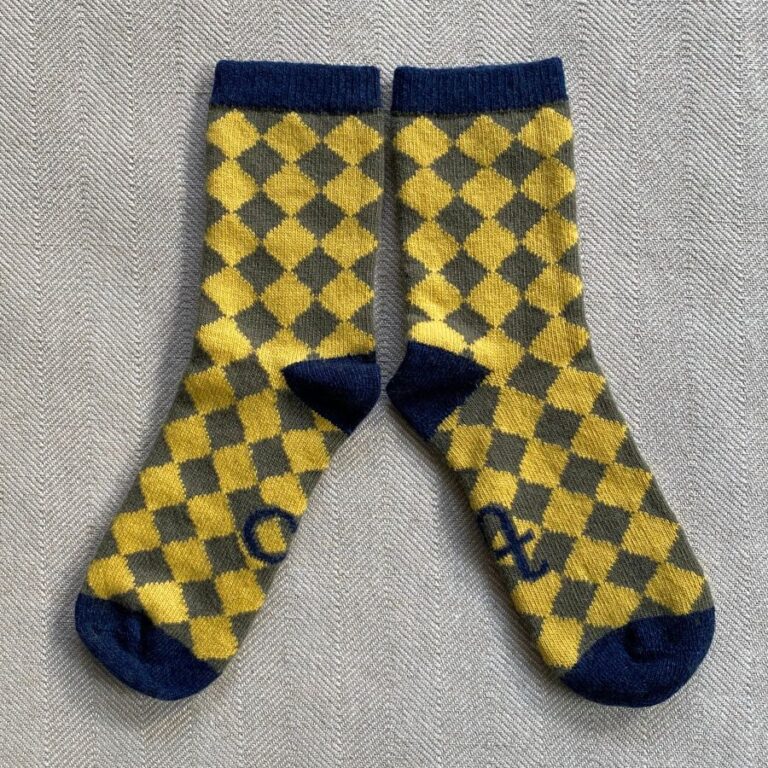 Catherine Tough Lambswool Socks yellow check