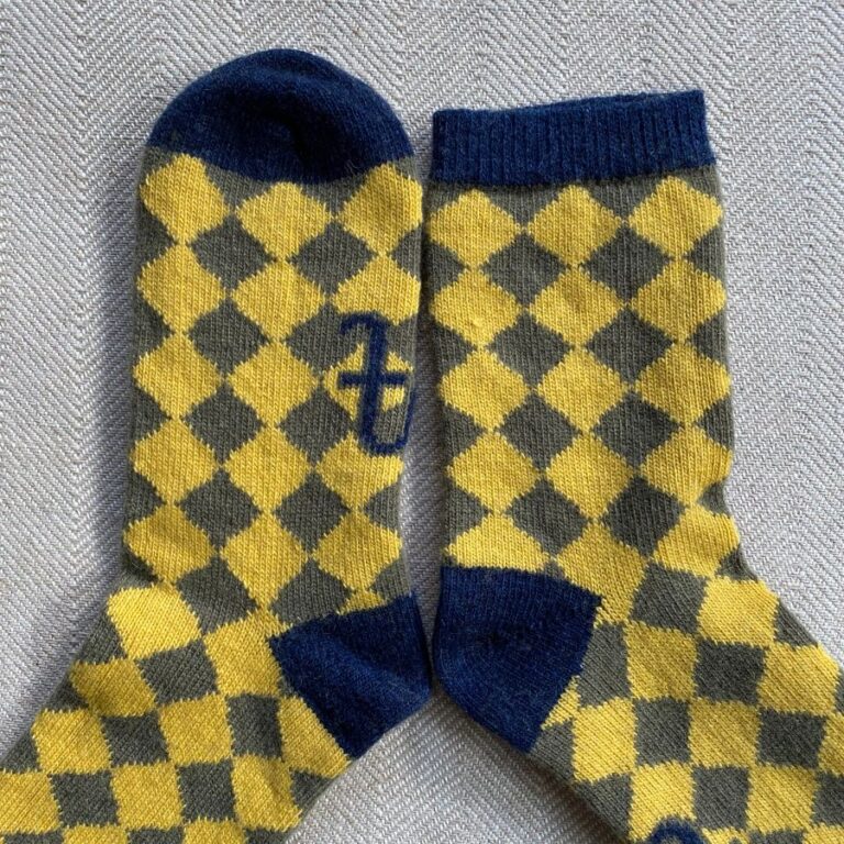 Lambswool Patterned Socks Yellow & Olive - Image 2