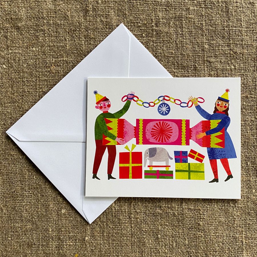 Christmas Card on fabric background