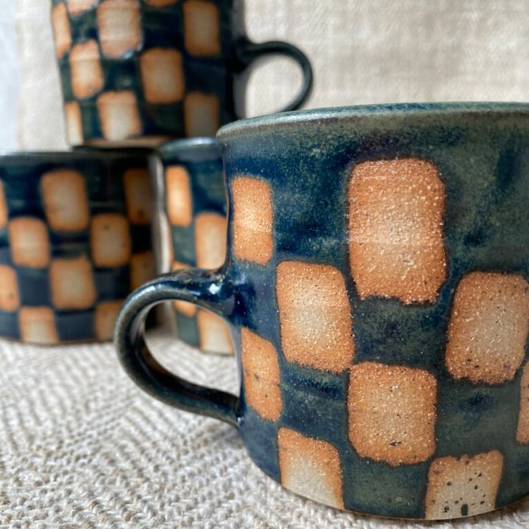 Edmund Davies Checked Mugs Blue EDMU1 - Image 2