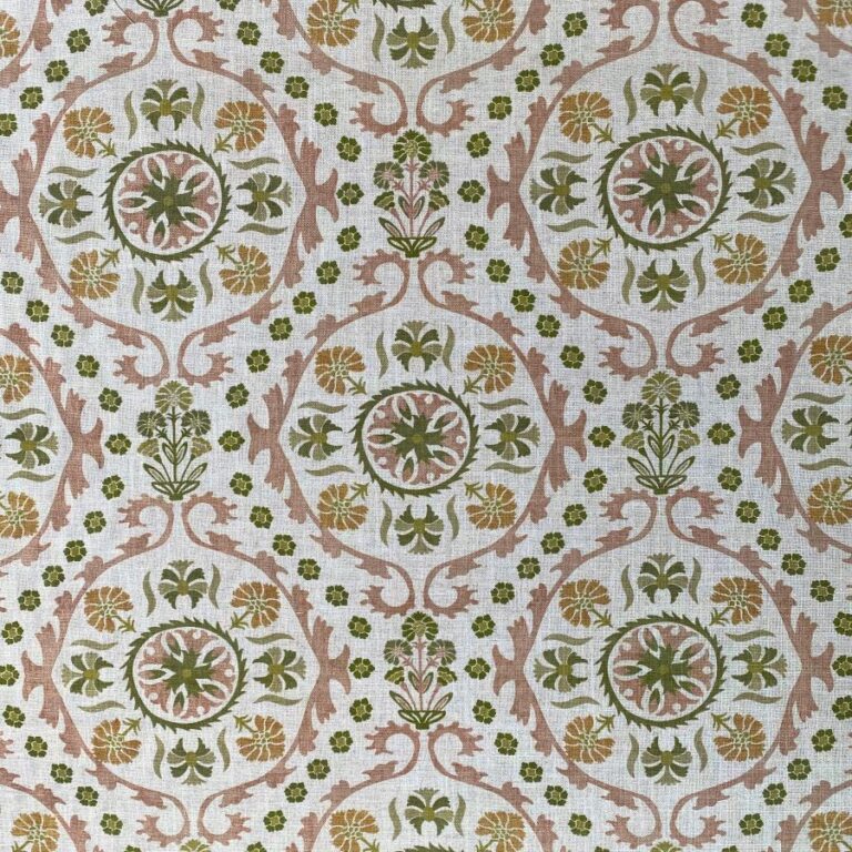 Extra Wide Eden Suzani fabric in green, gold & pink