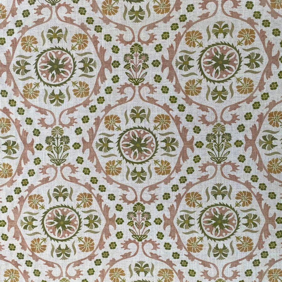 Extra Wide Eden Suzani fabric in green, gold & pink