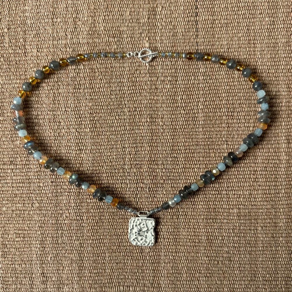 Carnelian & Aquamarine necklace by Clare de la Torre