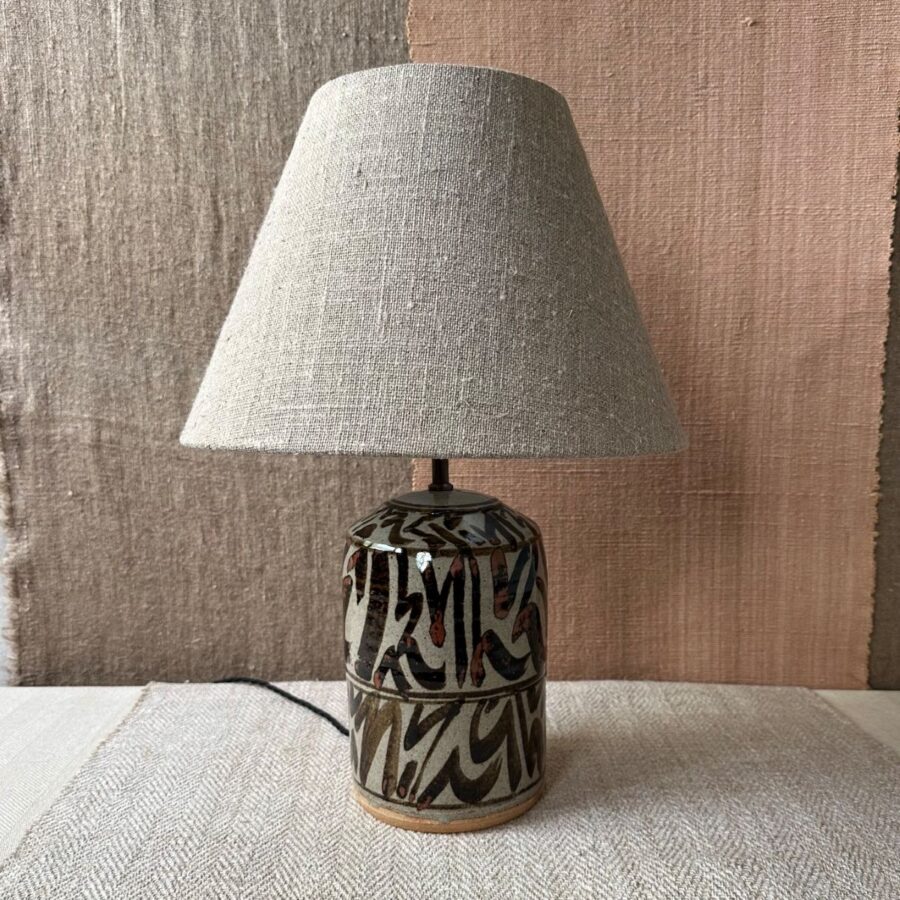 pottery Lamp, stoneware base linen shade