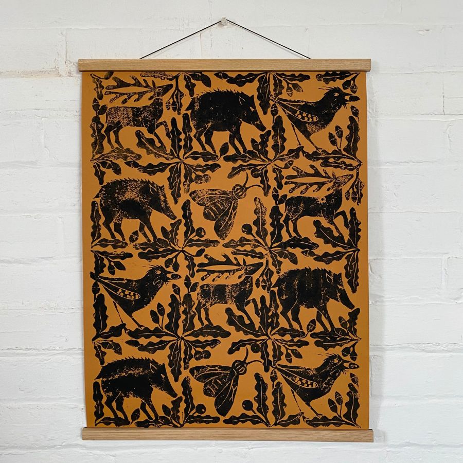 Block Printed Hanging - Beasts Orange