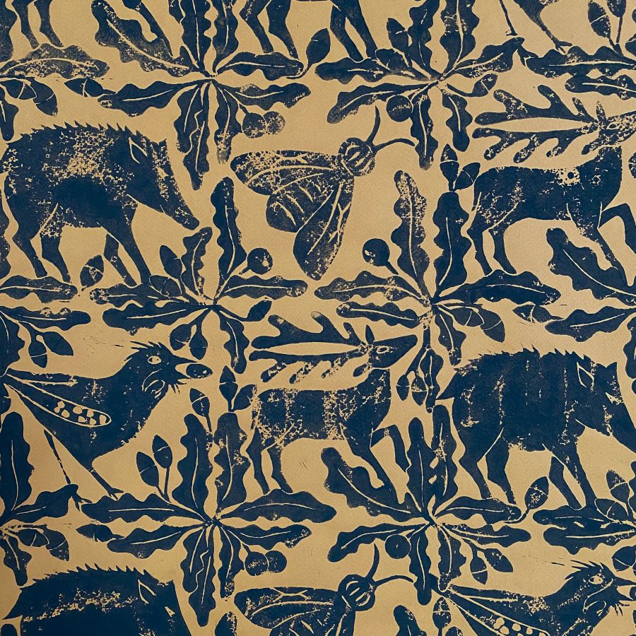 Block Printed Hanging - Beasts Orange
