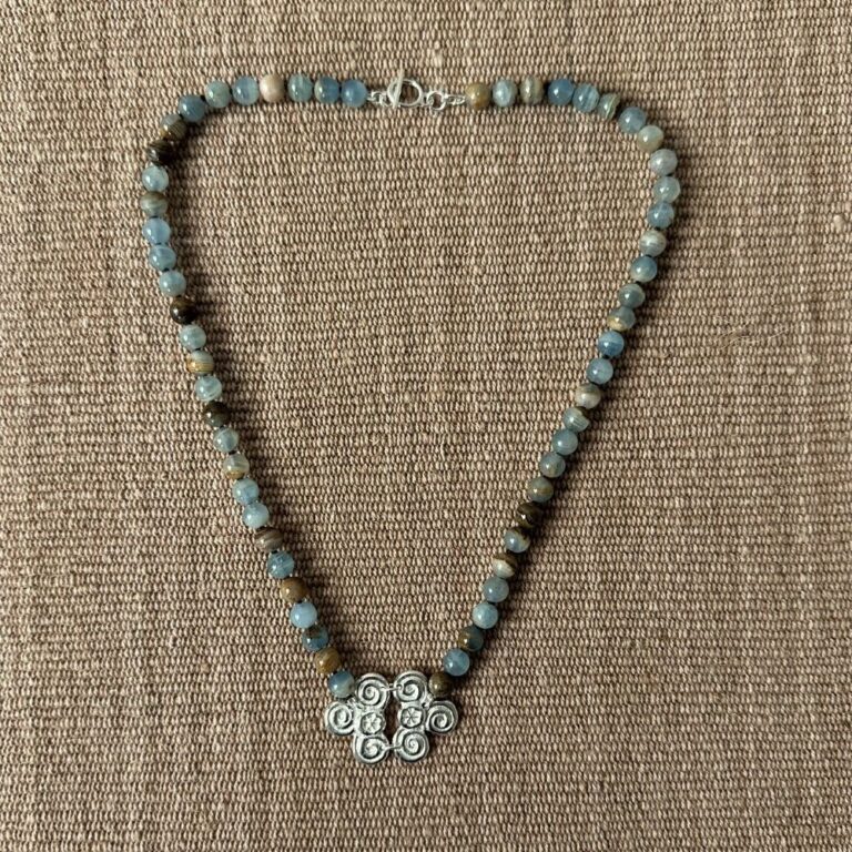 Silver Scroll Necklace with Marble beads M20 - Image 3