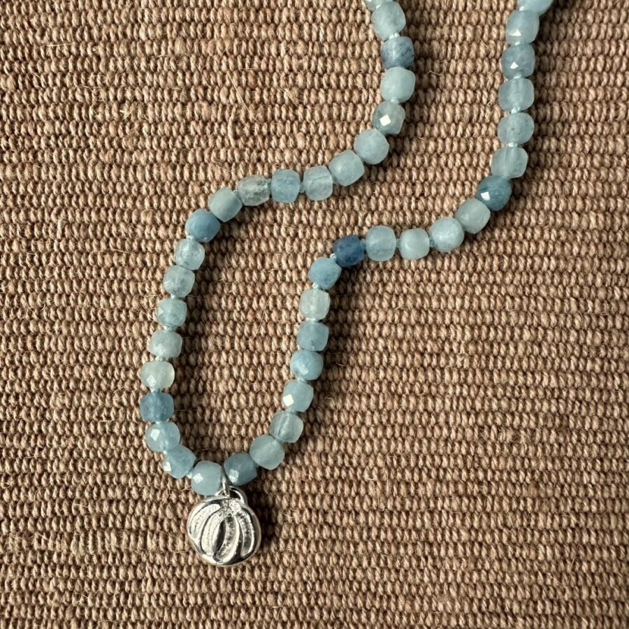 Silver Seed Pendant with Aquamarine Necklace M22
