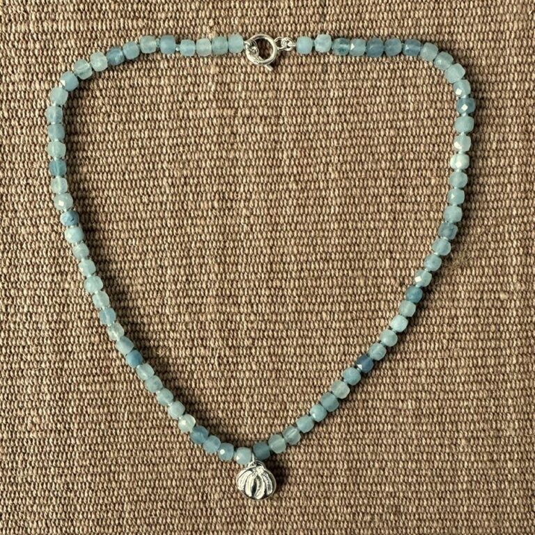 Silver Seed Pendant with Aquamarine Necklace M22 - Image 2