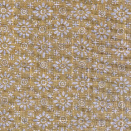 Fabric roll with mustard yellow, small scale daisy pattern